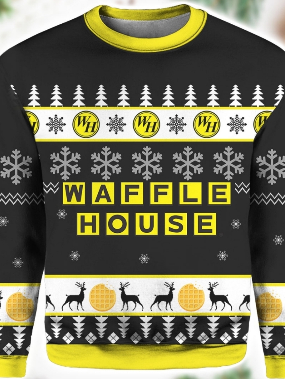 Waffle House Men's Black & Yellow Holiday Cardigan Ugly Christmas  Sweater